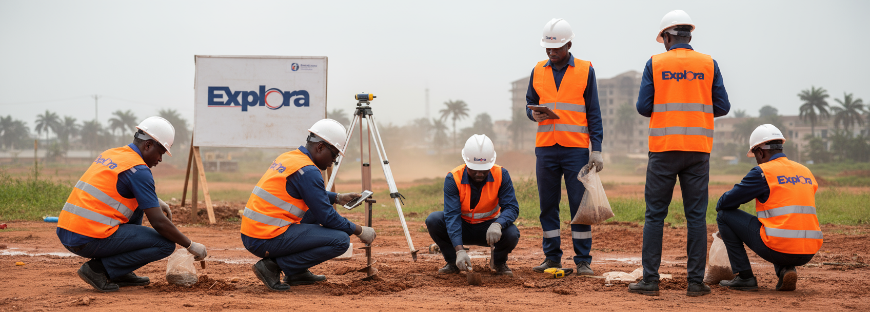 Ingénieurs géotechniciens étudiant un terrain